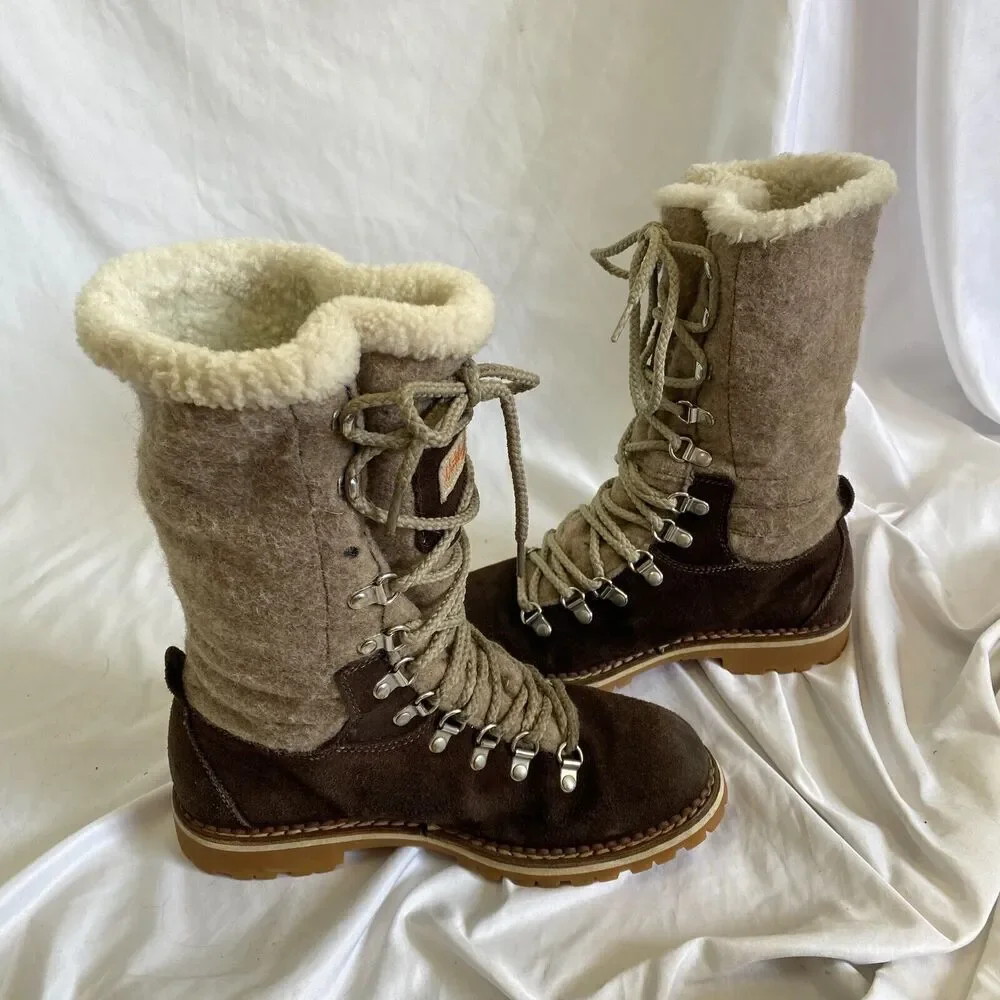 Montelliana knit suede winter boots tall wool insulated warm vibram size 39 US 9